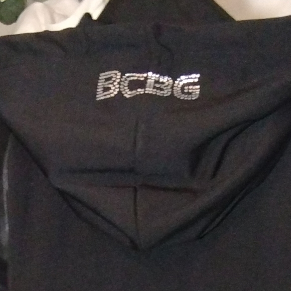 BCBG Hoodie +Black, Silver Bling & logo, ZipUp, B medallion, leather Looking,XL - Picture 8 of 11